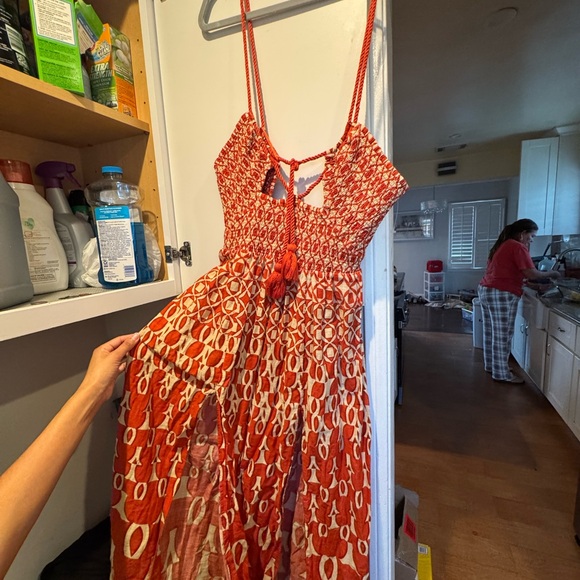 Red Patterned Maxi Dress - Picture 3 of 4